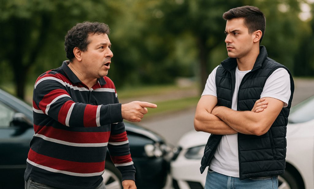 Drivers arguing about their car collision.