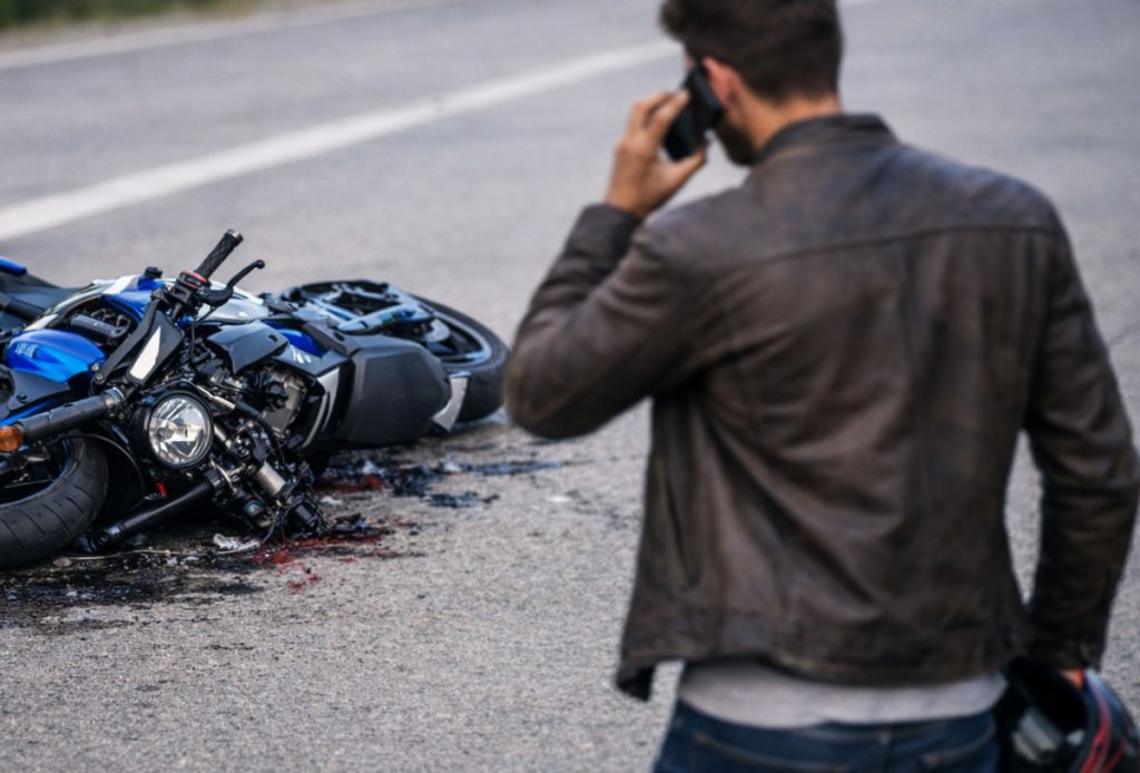 Motorcycle accident victim calling attorney.
