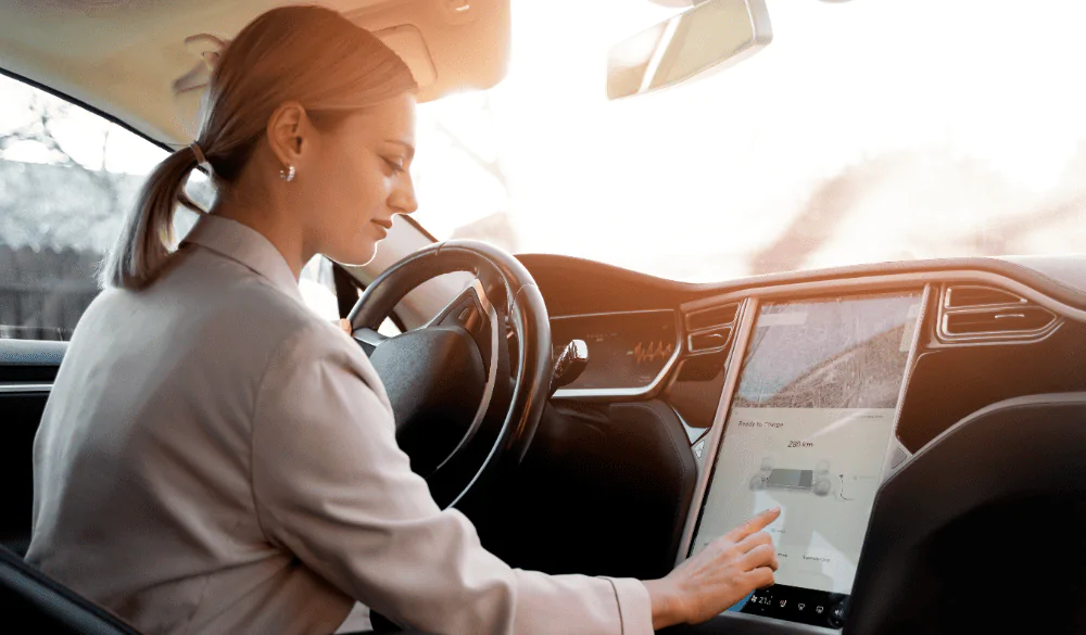 A motorist managing a car's autopilot system.
