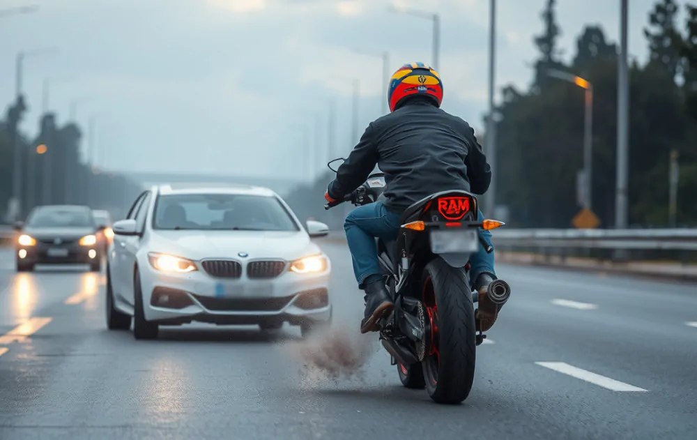 Imminent motorcycle accident.