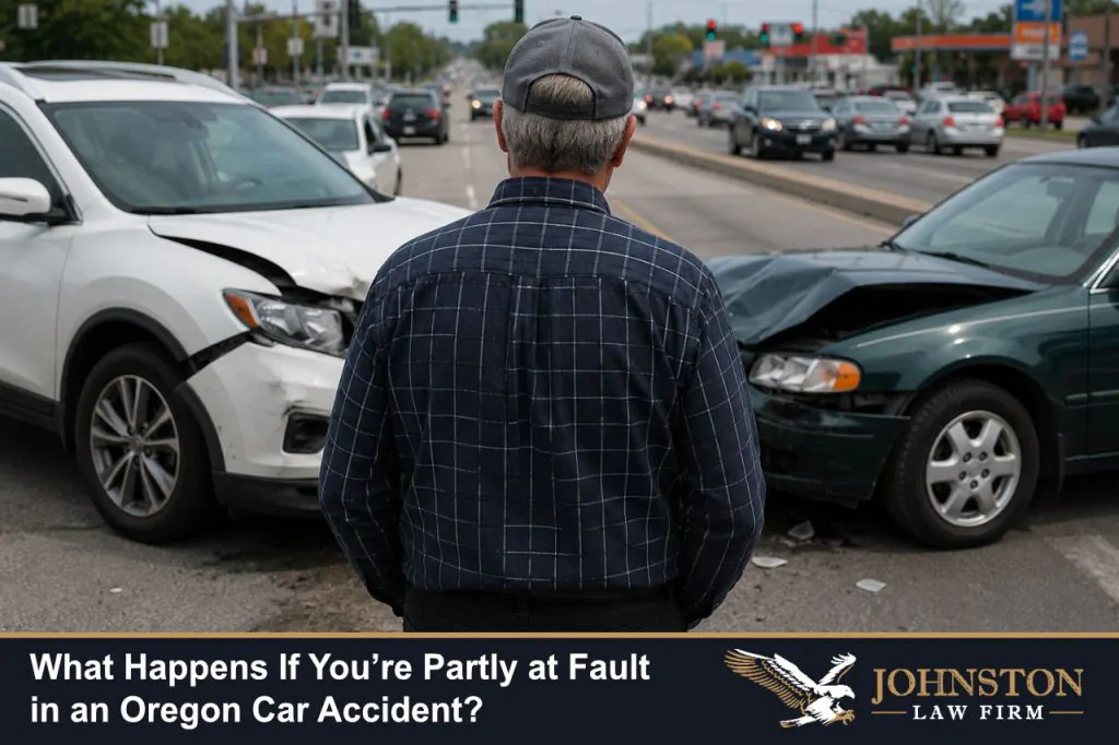 Partly at fault after Oregon car crash.