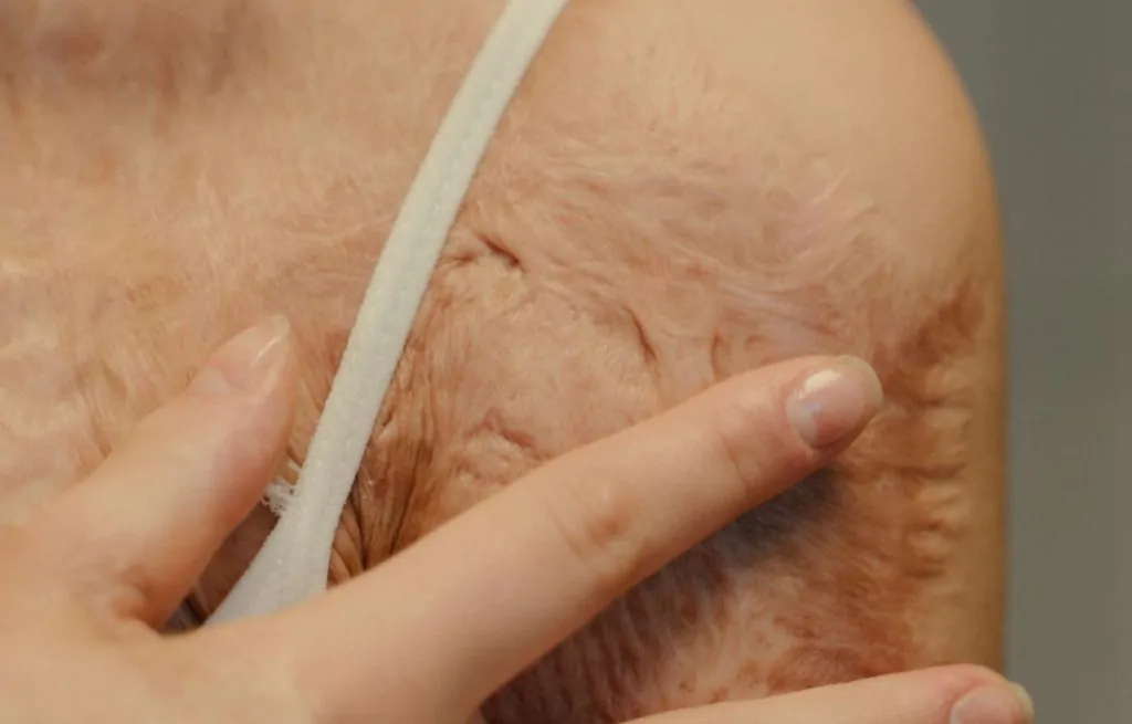 Scarring from catastrophic burn injury.